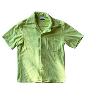 Gil Rodriguez El Chiringuito Terry Cloth Button Up Shirt Lime Green XS Cotton